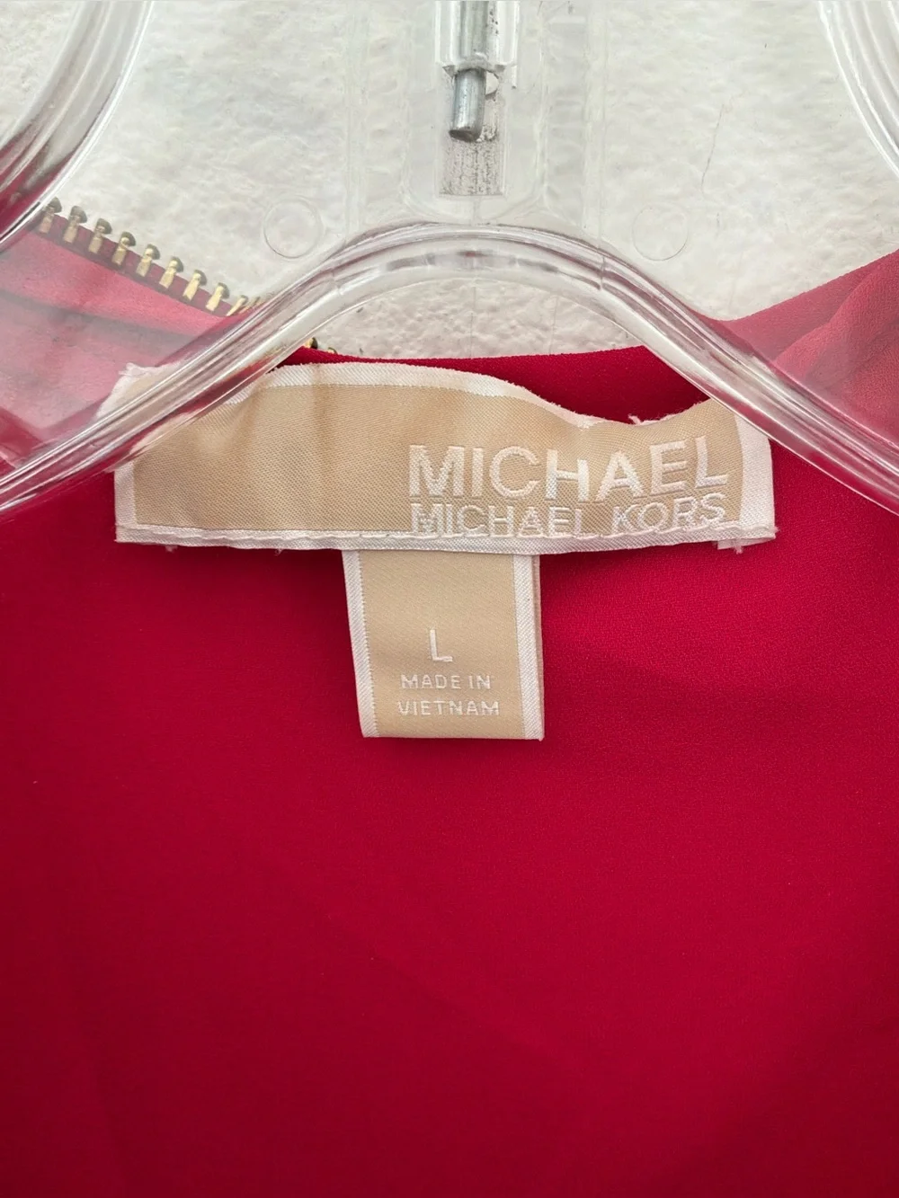 Michael Michael Kors Women’s Large Red Gold Zip Long Sleeve Blouse Top